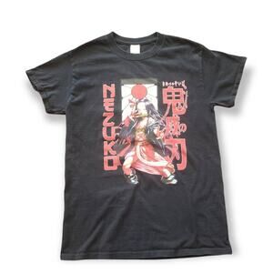 Anime Print Black Short Sleeved Shirt - Size Small